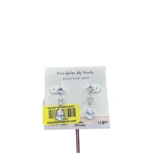 Preston & York Cubic Zirconia silver tone dangle earrings, new